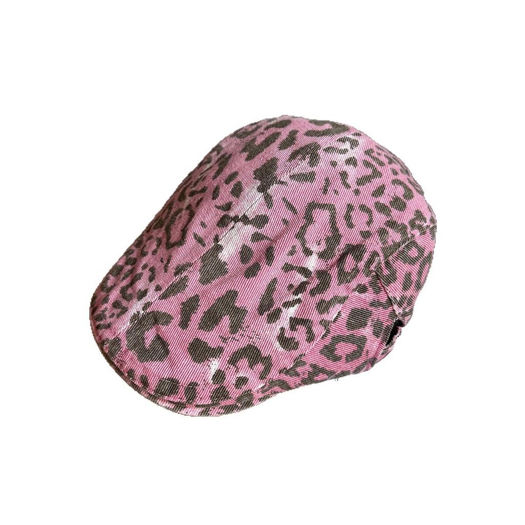Pink Leopard Retro Print Hat With Wide Brim Breathability Beret For Casual Wear