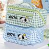 Cute Plaid Puppy Large Capacity Pencil Case Multi-Function Cartoon Stationery Bag with Prism Design Stain Resistant