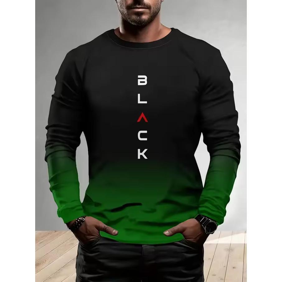 Fall/Winter Daily Casual Men's Long-Sleeved T-Shirt 3D Letter Print Men's Warm-Up Shirt Street Men's Fashion Long-Sleeved Shirt