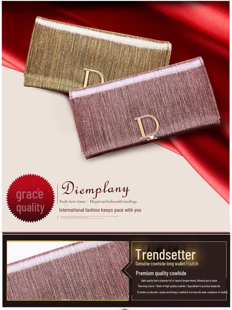 Echtes Leder Damen Langbörse - Großes Fassungsvermögen Rindsleder Europäisch & Amerikanisch Multifunktionale Schlanke Handgeldbörse