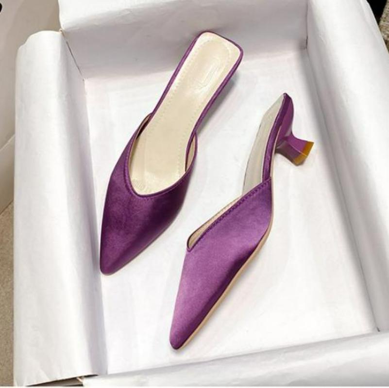 Nové dámské pantofle na vysokém podpatku, letní dámské nazouvací boty, špičatá špička, nízký podpatek, sandály, venkovní, ležérní, pantofle