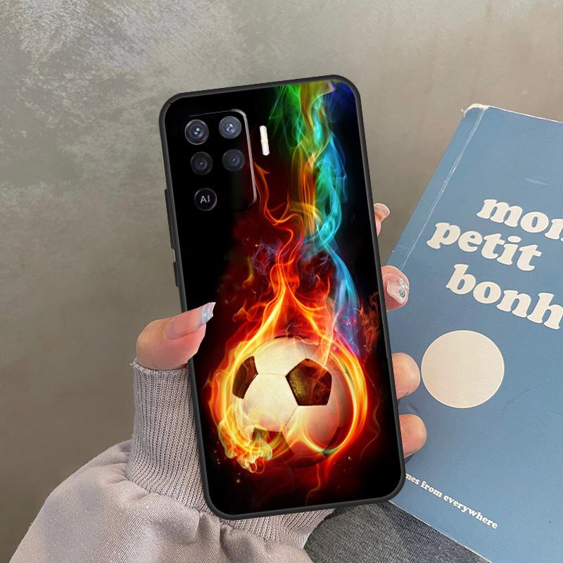 Fire Football Ball Soccer Case For Oppo A80 A40 A60 A98 A78 A18 A38 A58 A16 A76 A96 A17 A77 A74 A94 A54 A57S A15 Cover