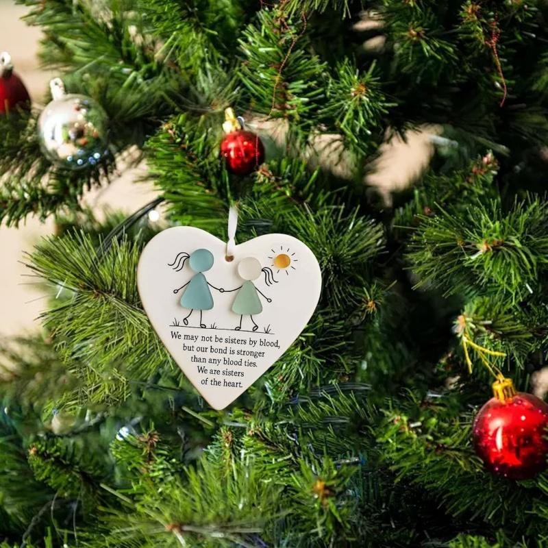 1pc True Friendship Sea Glass Ornament,Shine Like Heart Shaped Sea Glass Friendship Keepsake for Christmas Tree Hanging Ornament