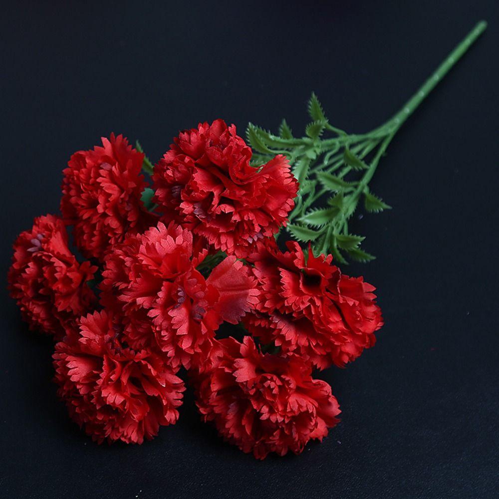 Silk Cloth Artificial Carnation Bouquet Photography Props 7 Heads Simulated Carnation Mother's Day Gifts Wedding Fake Flower