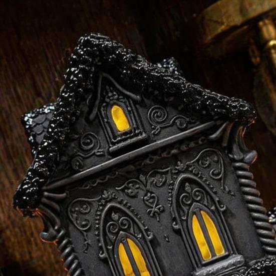 Gothic Inspired Interior Decor Lighted Halloween Village House Statue with LED Light, Unique Tabletop Piece Black Spooky Figurine for Holiday