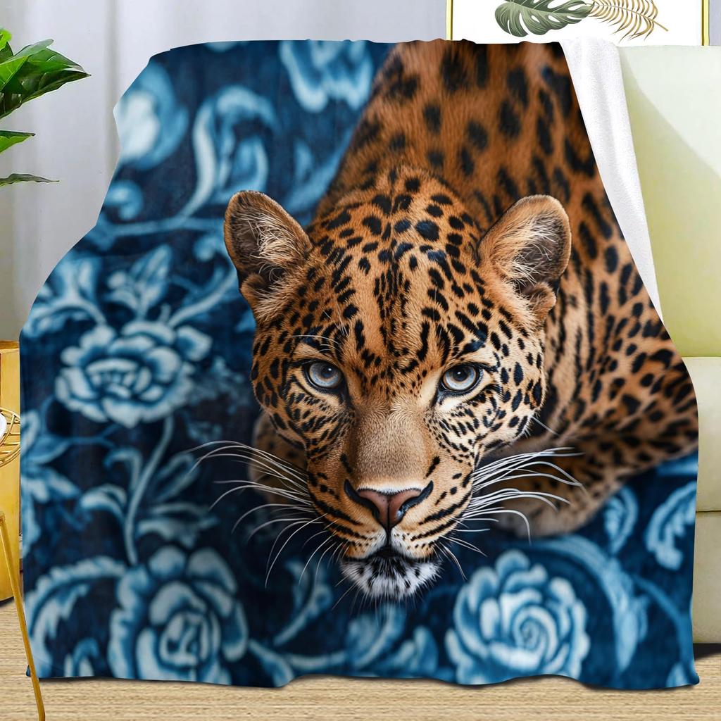 Leopard Print Blanket,Wild Animal Cheetah Throw Blanket,Flower Fleece Blanket for Couch Bed Sofa,Soft Warm Fuzzy Flannel Blanket