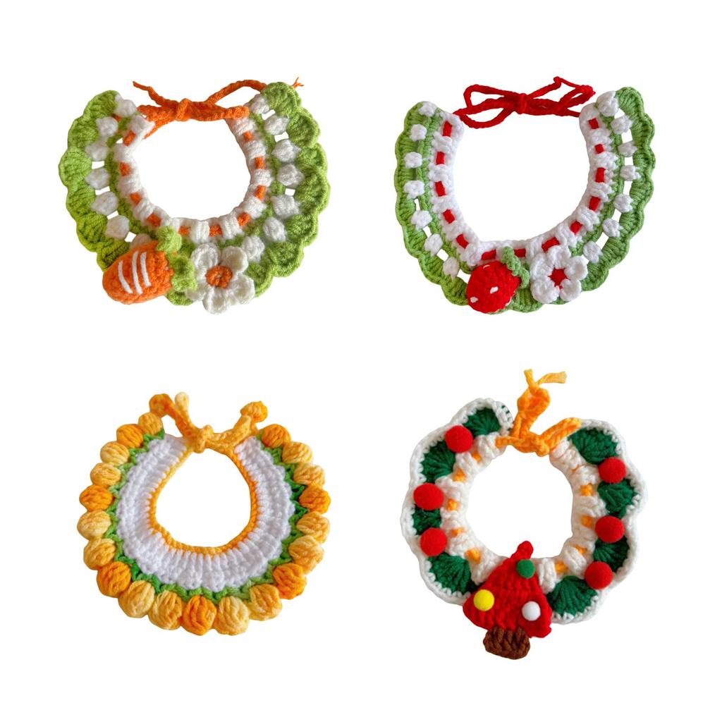 Knitted Cat Collar Handmade Cat Winter Scarf Bib Neckwear Adjustable for Outdoor Halloween Holiday Birthday Theme Party Walking