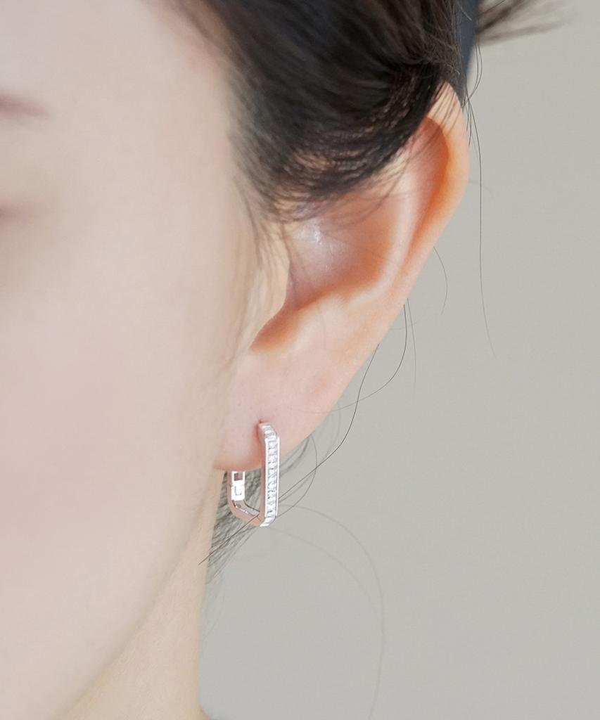 Alleun Silver 925 Rectangular Cubic One-Touch Silver Earrings Luxury