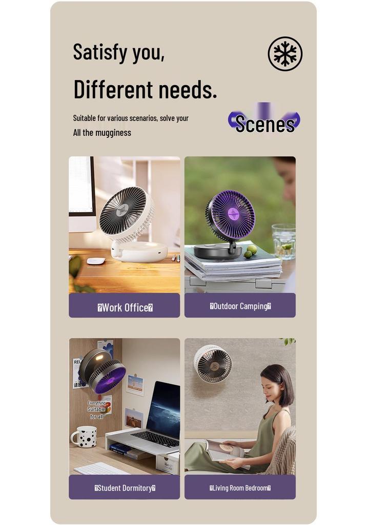 Portable USB Luminous Multifunctional Desk Fan with Silent Operation