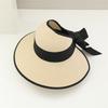 New Women's Straw Hat Summer Trip Beach Sunshade Hat Korean Fashion Bow Streamer Foldable Empty Top Hat