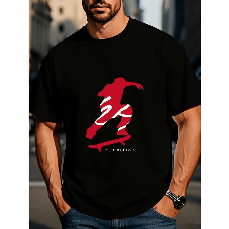 Men s Skateboard Graphic T-Shirt - Breathable Black with Red Skateboard Design, Casual All-Season Wear, Skateboarding Apparel Skateboard Print S