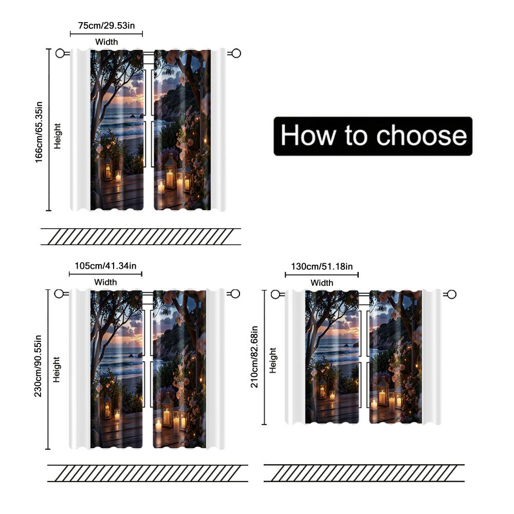 Filtering Curtains Excluding Rods Non Movable Without Batteries Sunrise Ocean View Use Bedrooms Living Curtain Set Of 2 Made Polyester Washable