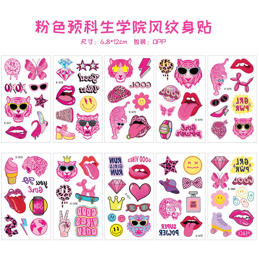 Pink Vintage Girl Waterproof Tattoo Sticker, Girls Party Children'S Makeup Face Sticker Set