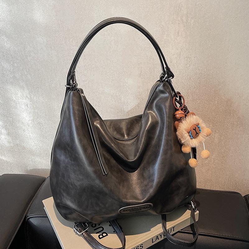 New Maillard Retro Soft Leather Tote Bag Trendy Casual Student Class Commute Large Capacity Backpack