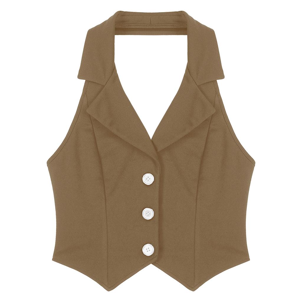 Women's Vests Halter Neck V-Neck Office Ladies Crop Tops Formal Elegant OL Waistcoat Suits Vest