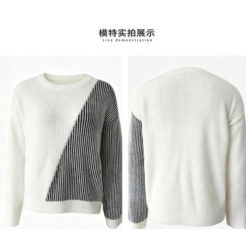 Women S Loose Fit Striped Color Block Long Sleeve Round Neck Knit Sweater