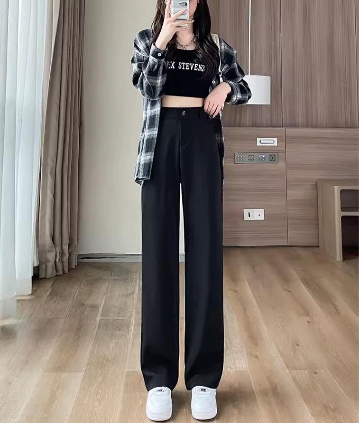 Women's High-Waist Black Wide-Leg Pants - 2024 Spring/Summer Collection
