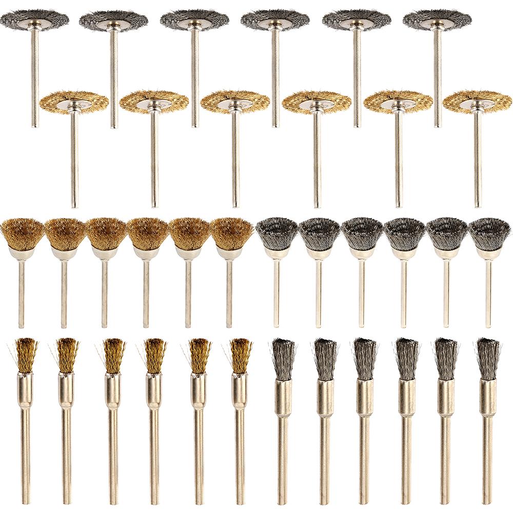 

36/60Pcs Brass Brush Steel Wire Wheels Brushes Drill Rotary Tools Polishing Dremel Rotary Tools Metal Rust Removal Brush Set
