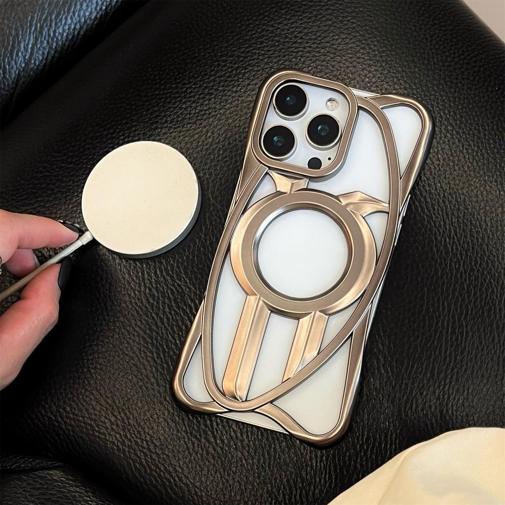 For iPhone 16 Pro Max Matte Case Compatible with MagSafe Frameless Electroplated Hollow Design TPU Phone Cover