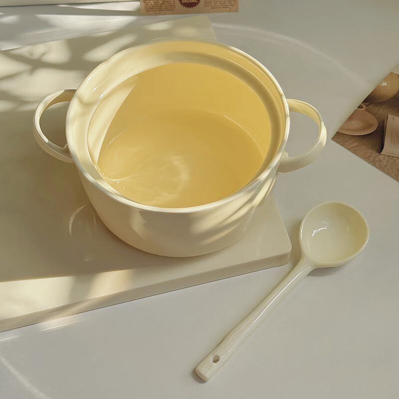 Керамическая кремовая миска для лапши быстрого приготовления Zhaoran с крышкой и ложкой