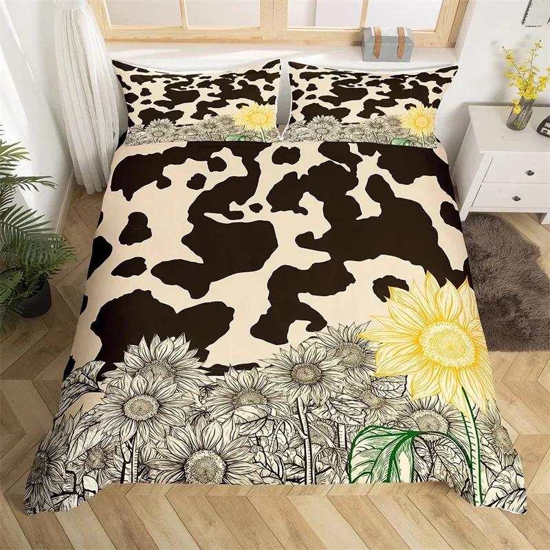 Comforter Sunflower Highland Cow Western Farm Animal Bedding Set Cowhide Comforter Microfiber Twin King Queen Bedclothes