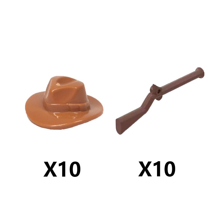 MOC Armes Médiévales Accessoire Briques Soldat Figurine Chapeau de Cow-boy Fusil de Chasse Arbalète Lance Armure Casque Masque Brique Jouet
