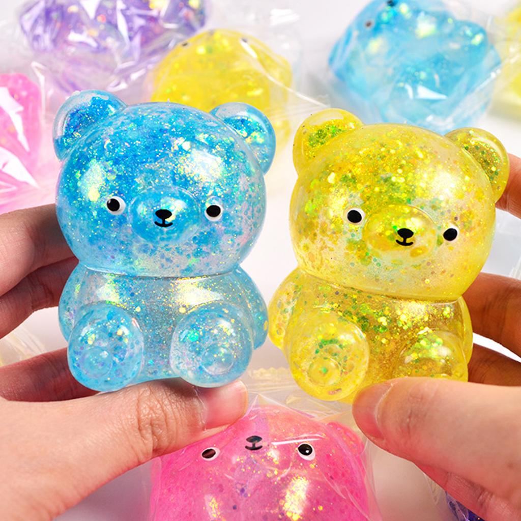 Glitter Bear Stress Ball Sugar Bear Novelty Squeeze Ball Soft Slow Rising Toy for Adults Party Favors Easter Basket Stuffers