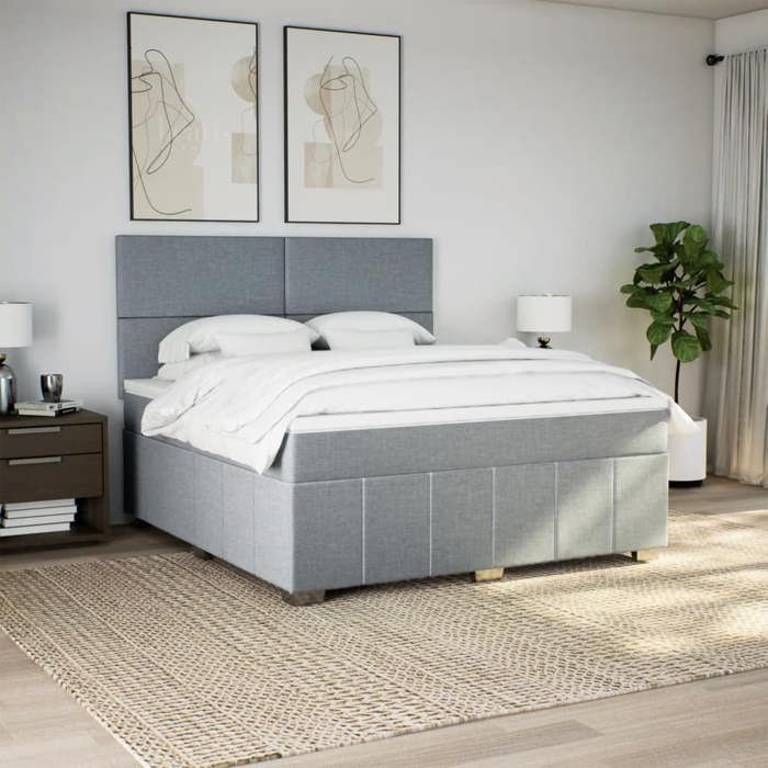 VidaXL Bed Slat Base with Mattress Light Grey 180x200cm Fabric, Bed, Platform Bed, Panel Bed 3291740