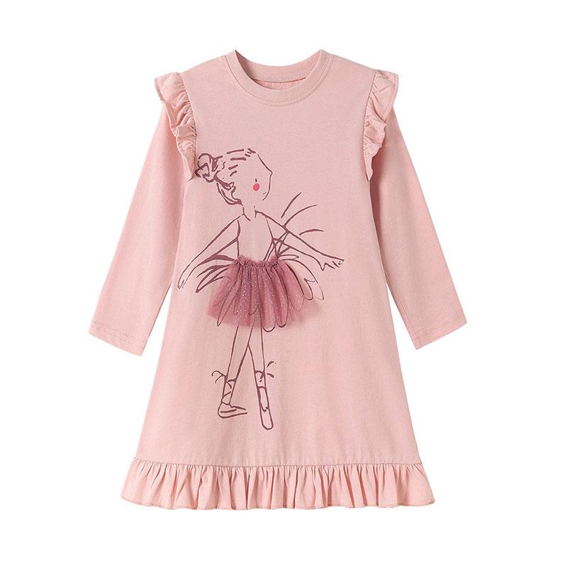 2-7T Autumn Spring Girls Dresses Long Sleeve Cotton Fashion Birthday Gift Kids Clothes O-neck Toddler Cute Frocks