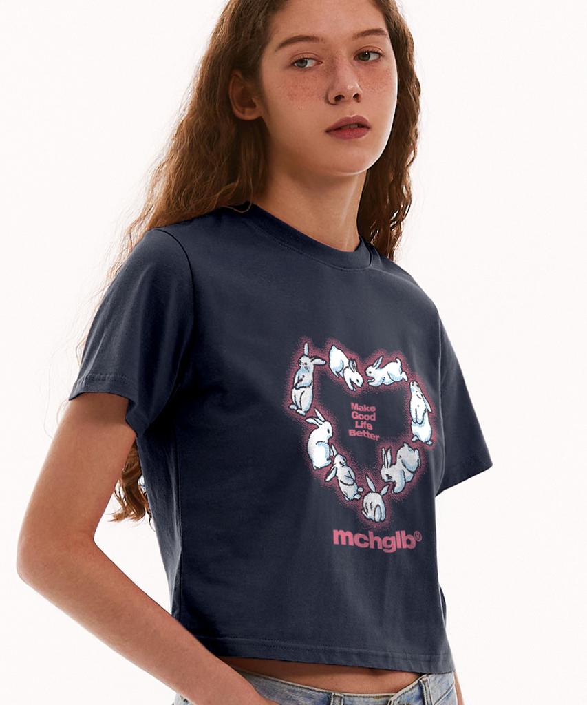 MATCHGLOBE Heart Rabbit Crop Top (Navy)