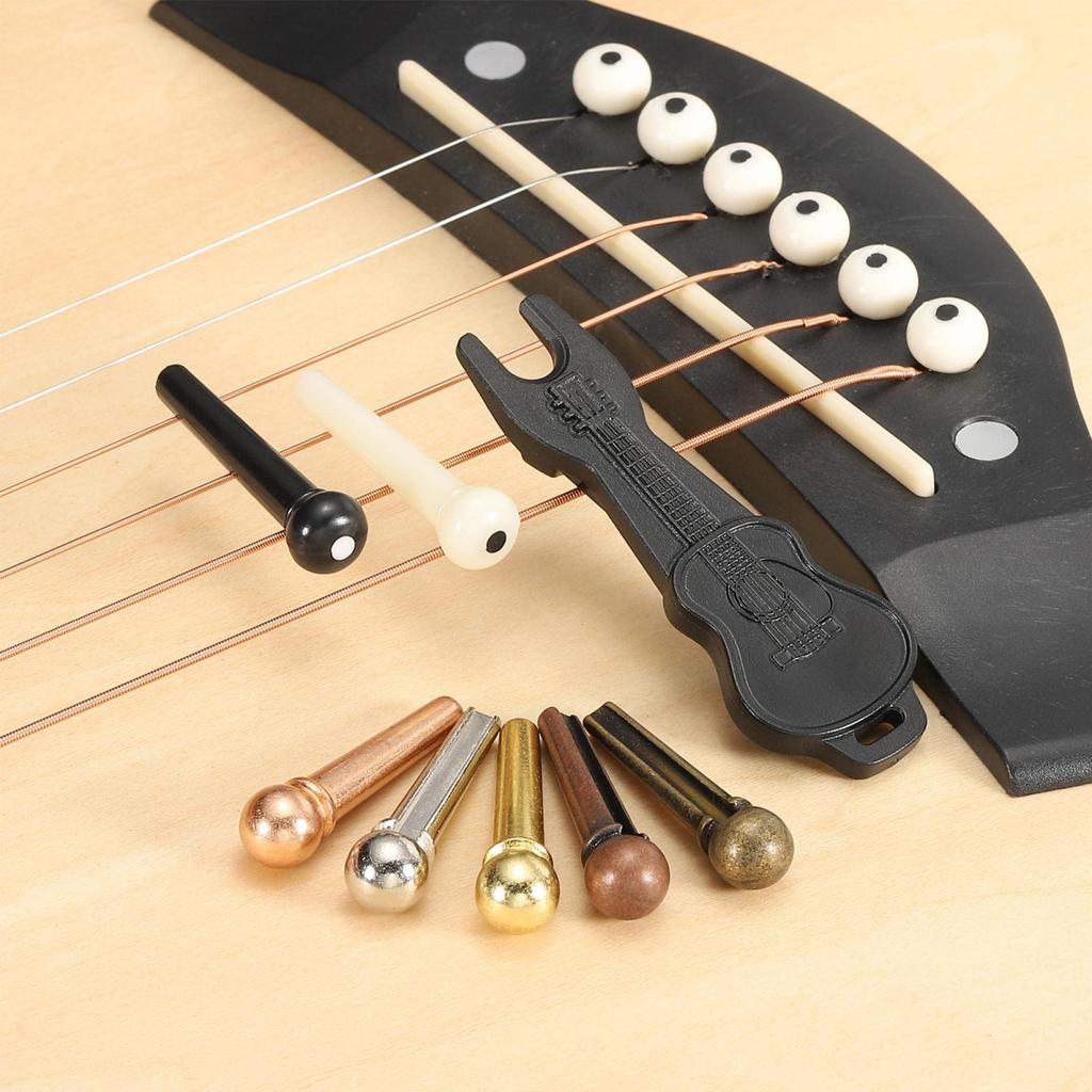 Clavijas de puente para guitarra acústica uxcell, de plástico, de repuesto para cuerdas de guitarra acústica negra, color beige, con extractor de clavijas de puente (paquete de 36)