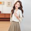 Women's Professional Gold Button V-Neck Chiffon Blouse