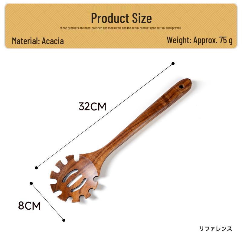 Sada kuchyňského náčiní z teakového a akáciového dřeva: Špachtle s dlouhou rukojetí a velká polévková lžíce