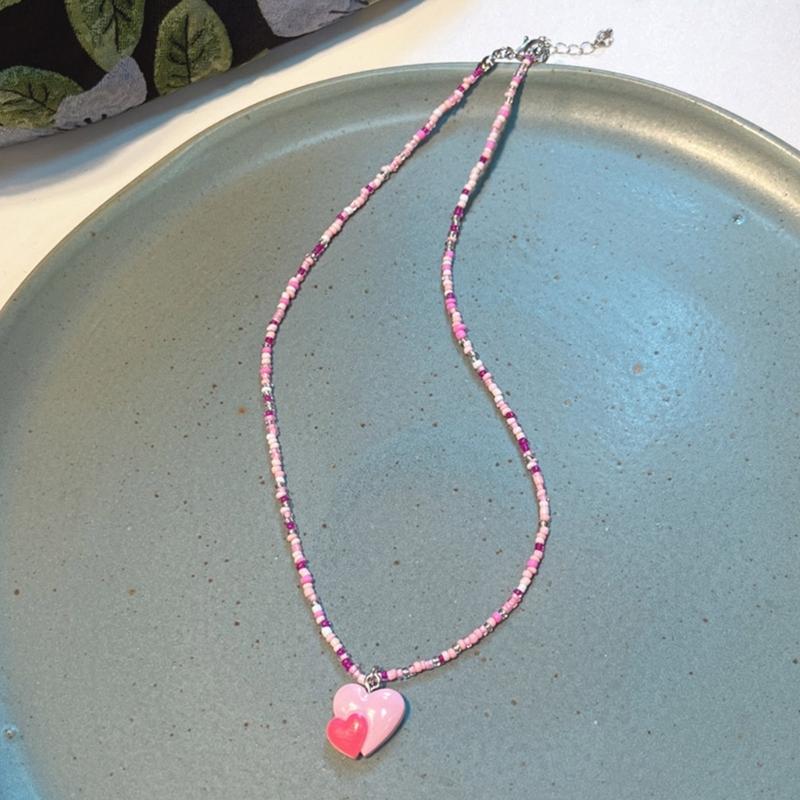 Fashionable Sweet Beads Necklace Short Choker Y2K Colorful Jewelry Pendant Necklace Rice Beads Material for Women Girls