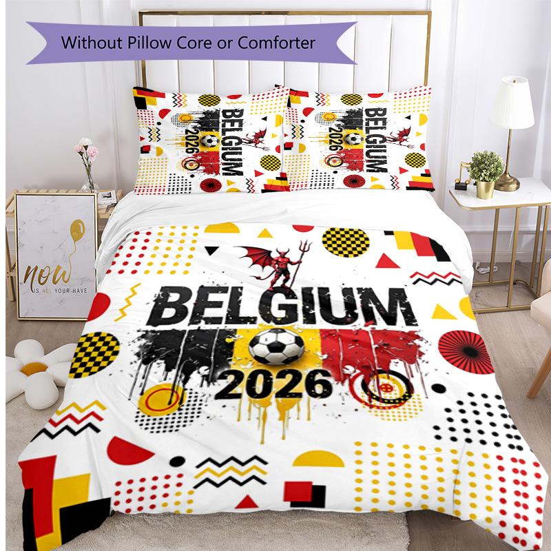Set Biancheria da Letto Stampata Calcio Belgio 3 Pezzi Copriletto Traspirante Accogliente come Regalo per Inaugurazione Casa o Festa