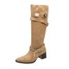 But knee boots women's spring and autumn khaki suede pointed boots children thick heel thin pleated piled boots