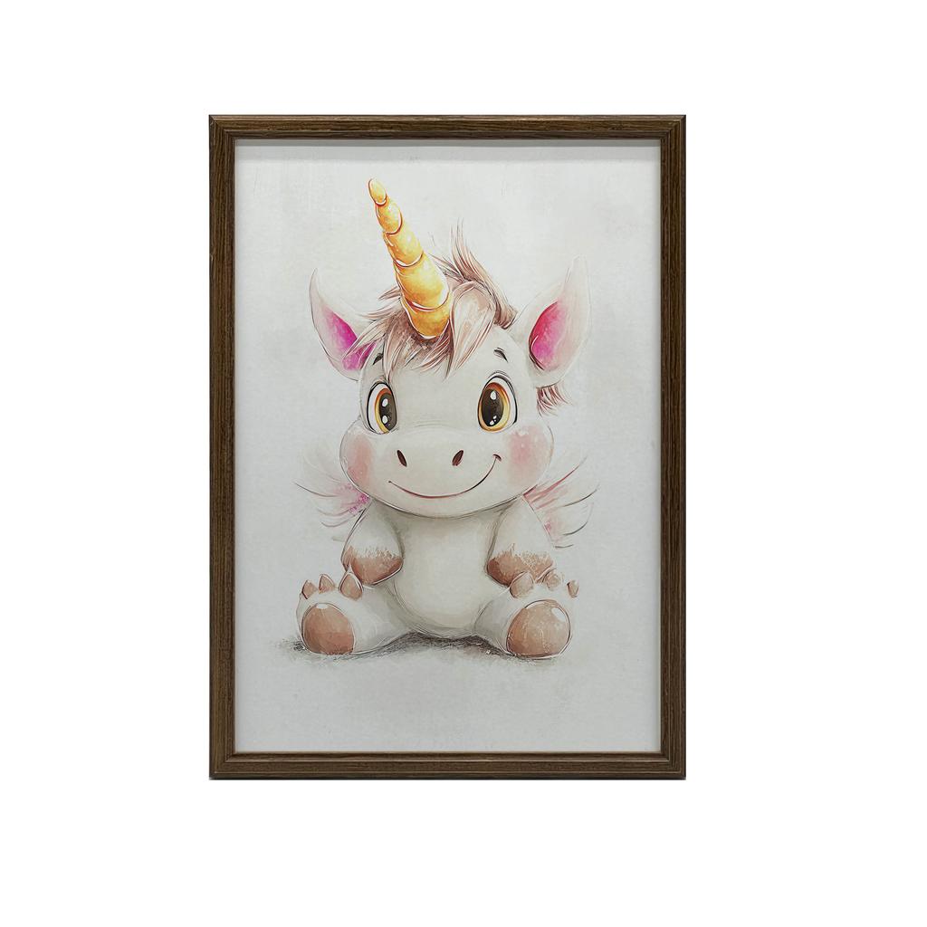 Poster Cute Unicorn In Pastel Colors Poster Cute Unicorn In Pastel Colors, 50X70 Cm, Gold Aluminum Frame, 230 Gs Matte Paper