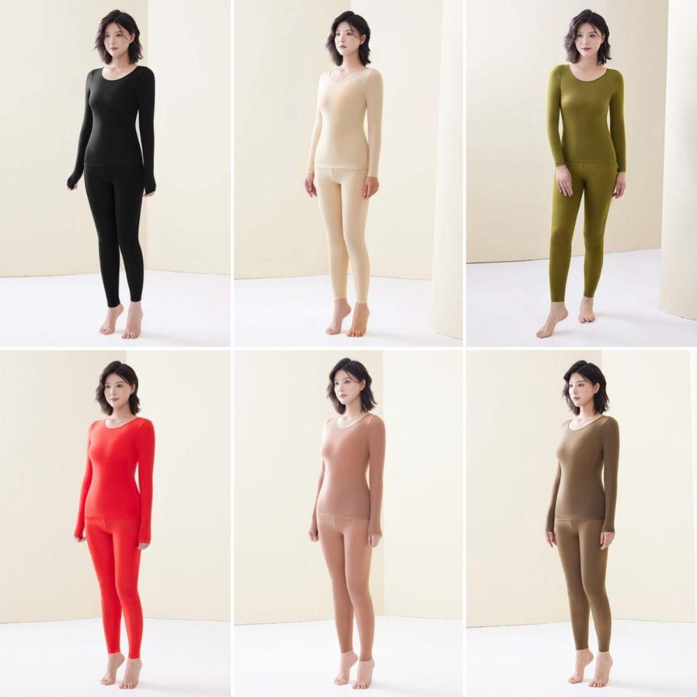 Rundhals Damen Thermokleidung Oberteile und Hosen Set Wärme Lange Hosen Thermounterwäsche Unterhemd