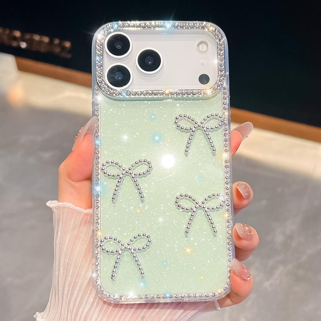 Foreign trade applicable iphone17AIR mobile phone case glitter bow Apple 16Pro anti-drop all-inclusive Samsung S26U