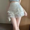 Summer Sweet High-Waisted White Lace A-Line Pleated Short Skirt
