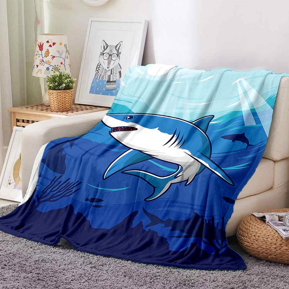 1 szt. Koc Ocean Dive Shark, Lekki Koc Flanelowy na Sofę, Łóżko, Podróż, Kemping, Salon, Biuro, Kanapę, Krzesło i Łóżko