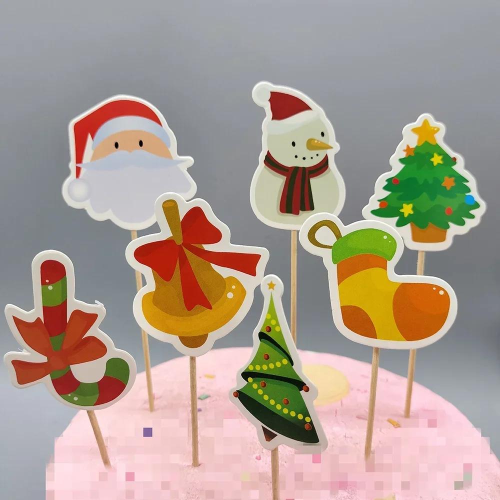 2025 Disposable Fruit Stick Party Cake Topper Christmas Tree Santa Snowman Fruit Cake Decoration Christmas Decoration