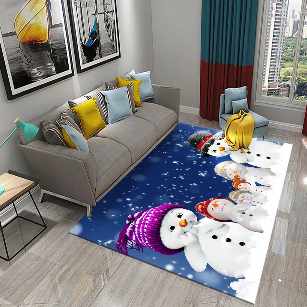 Lovely Cartoon Snowman Carpet Snowflake Rug Winter Snow Print Area Rugs Door Mat Yoga Mats Kids Bedroom Living Room Flat Mat