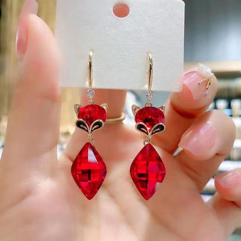 

Серьги-капли с красным камнем, женские модные серьги с цирконом