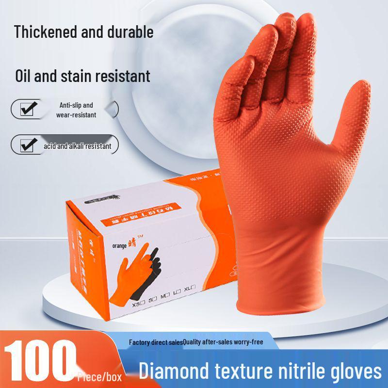 Czarne Pomarańczowe Rękawice Nitrylowe ze Wzorem Diamentowym: Gruby, Odporny na zużycie, Wodoodporny, Olejoodporny do napraw samochodowych