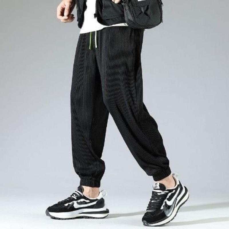 Ice pants men's summer new thin large size loose nine points sports Harlan handsome youth stripes casual