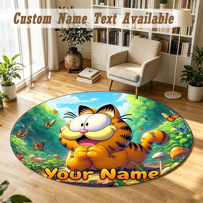 Round Rug Custom NameGarfield Pattern Non Slip Carpet Home Floor Decor