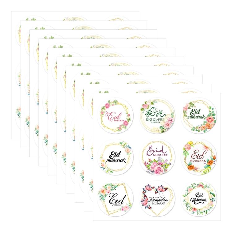 90 Counts Eid Mubarak Wrapping Sticker 40mm Round Wrapping Label for Laptops Phone Case Seal Envelope Card Decoration