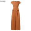 ZANZEA Women Short Sleeve Blouse and Long Pants Casual Two Piece Suit Sets