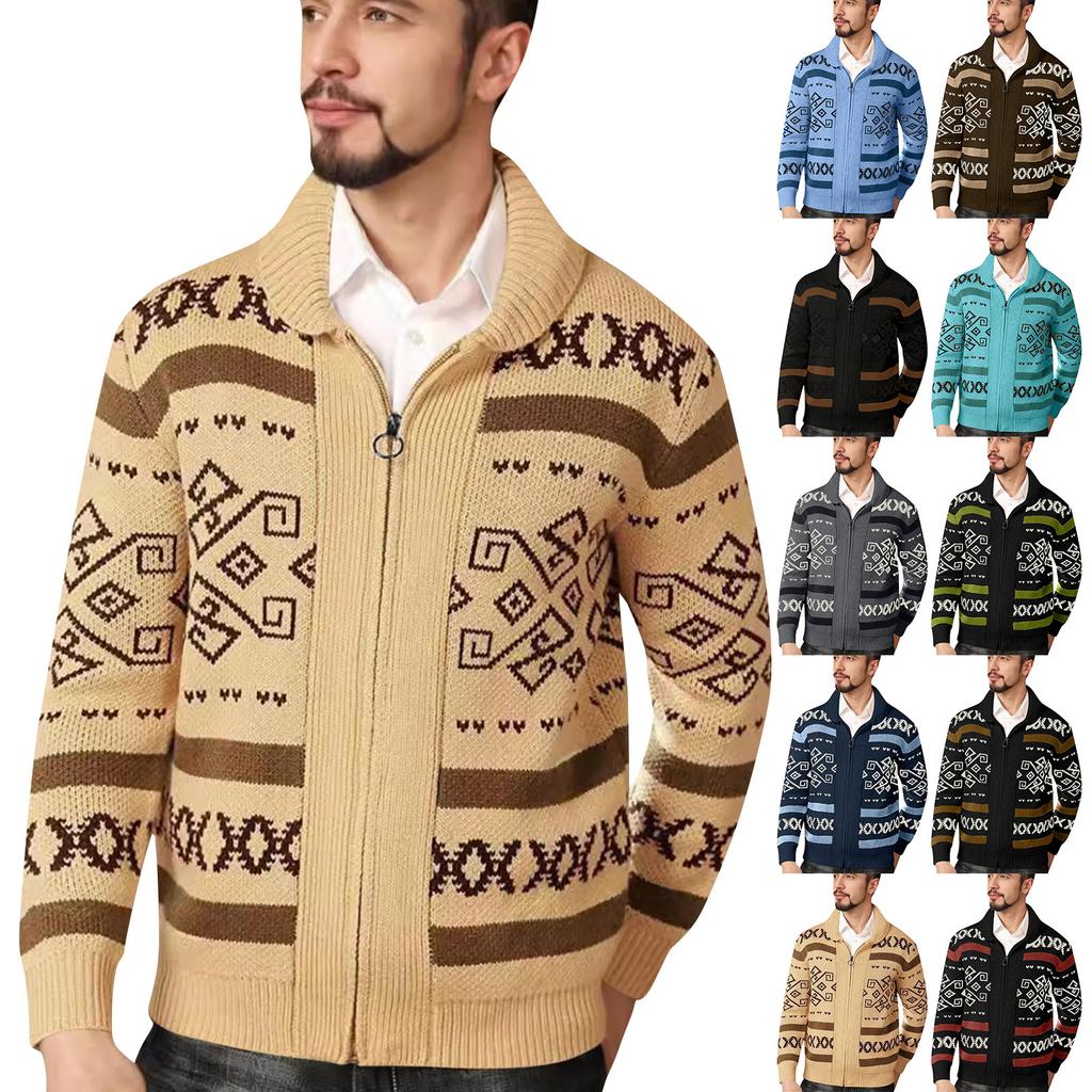 Men's Knitted Cardigan Jacket Men's Zipper Lapel Slim Outer Wear Knitted Sweater